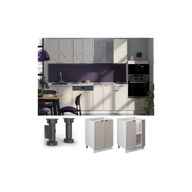 Vicco Unterschrank Fame-Line Weiß Grau-Beige gerahmt 60 cm mit Arbeitsplatte Anthrazit