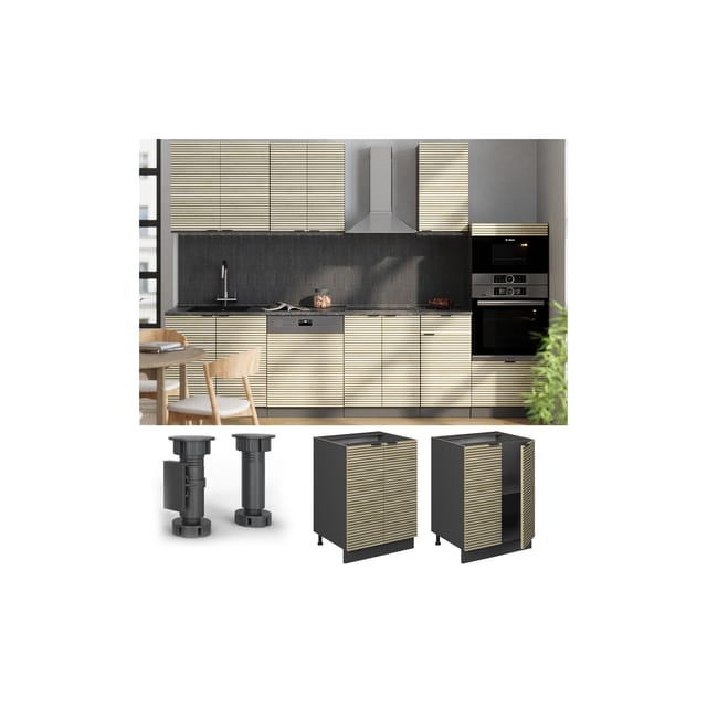 Vicco Unterschrank Fame-Line Anthrazit Eiche gefräst 60 cm mit Arbeitsplatte Anthrazit