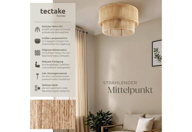 tectake® Deckenleuchte , Boho-Stil, Stahlgestell, 45 x 25 cm