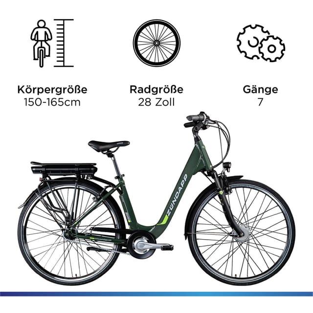 Zündapp Z600 City E Bike Damen 28 Zoll Elektrofahrrad 7 Gang Nabenschaltung 150 - 165 cm Elektro Damenfahrrad khaki