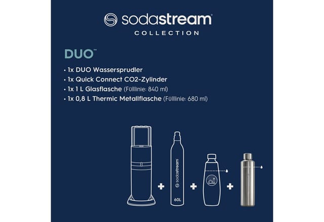 DUO Wassersprudler titan, Bundle (1x Glasfl. 1L + 1x Metal 0,8L, DWS, 1x QC)