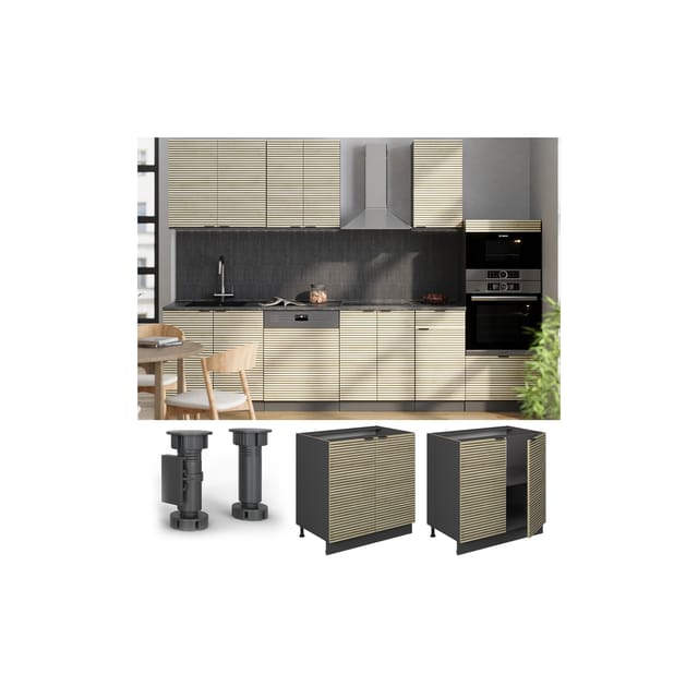 Vicco Unterschrank Fame-Line Anthrazit Eiche gefräst 80 cm mit Arbeitsplatte Anthrazit