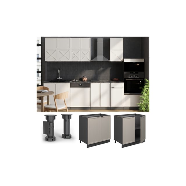 Vicco Unterschrank Fame-Line Anthrazit Grau-Beige gerahmt 80 cm mit Arbeitsplatte Eiche