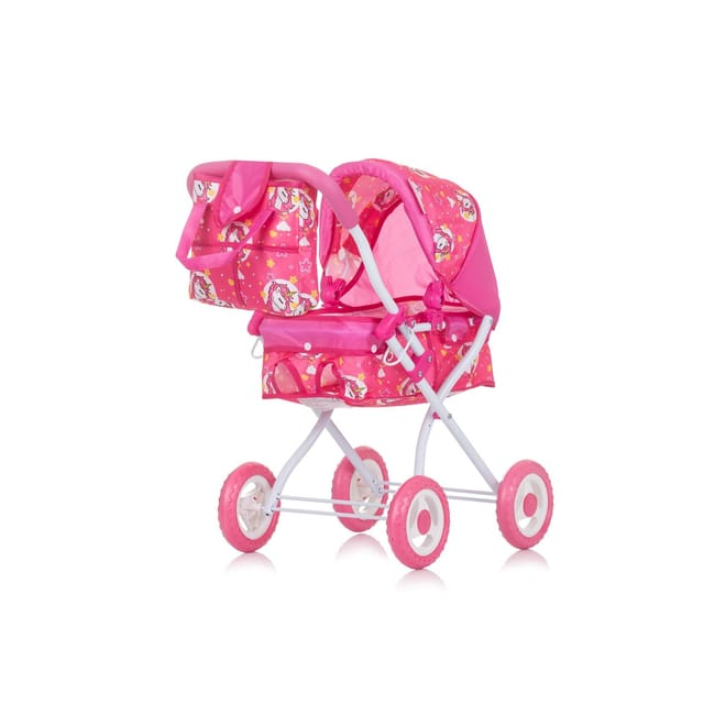 Chipolino Puppenwagen Emily Tasche, Sonnendach verstellbar, zusammenklappbar pink