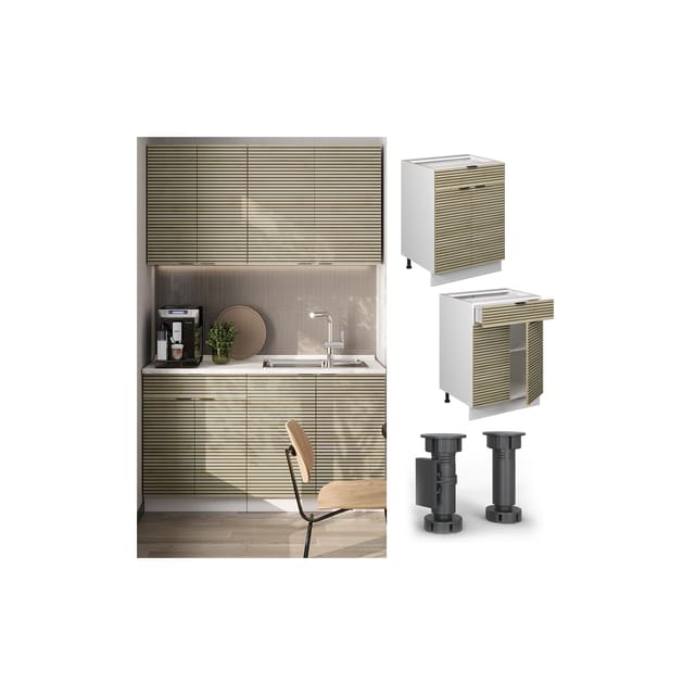 Vicco Schubunterschrank Fame-Line Weiß Eiche gefräst 60 cm mit Arbeitsplatte Anthrazit