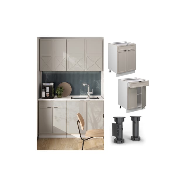 Vicco Schubunterschrank Fame-Line Weiß Grau-Beige gerahmt 60 cm mit Arbeitsplatte Anthrazit