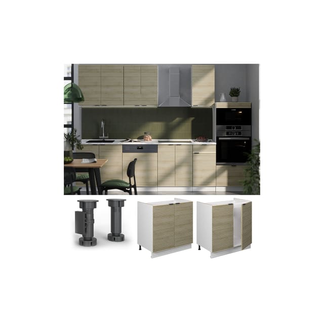 Vicco Spülenunterschrank Fame-Line Weiß Eiche gefräst 80 cm mit Arbeitsplatte Anthrazit