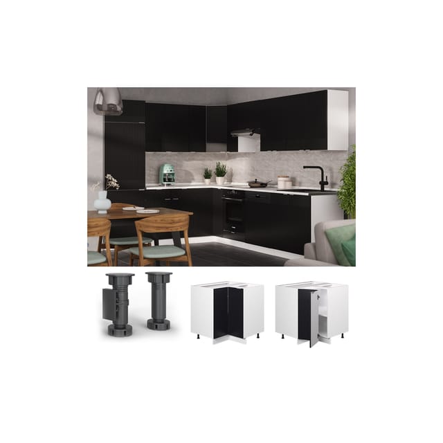 Vicco Eckunterschrank Fame-Line Weiß Schwarz gestreift 87 cm mit Arbeitsplatte Anthrazit