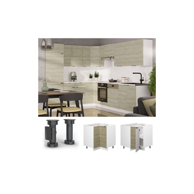 Vicco Eckunterschrank Fame-Line Weiß Eiche gefräst 87 cm mit Arbeitsplatte Anthrazit