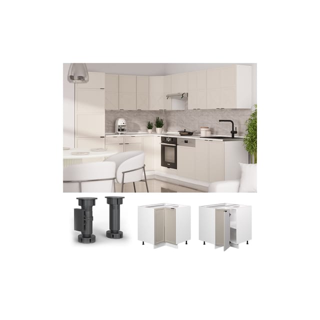 Vicco Eckunterschrank Fame-Line Weiß Grau-Beige gerahmt 87 cm mit Arbeitsplatte Eiche