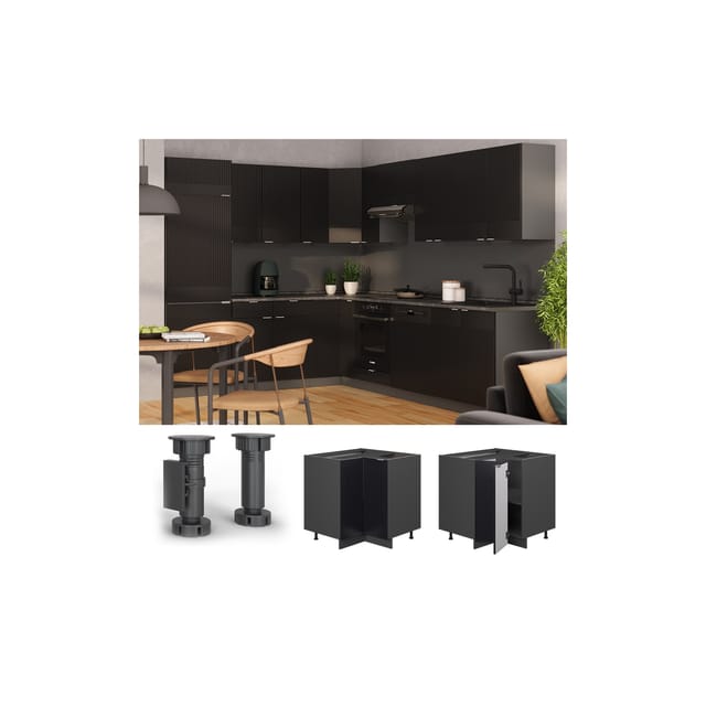Vicco Eckunterschrank Fame-Line Anthrazit Schwarz gestreift 87 cm mit Arbeitsplatte Anthrazit