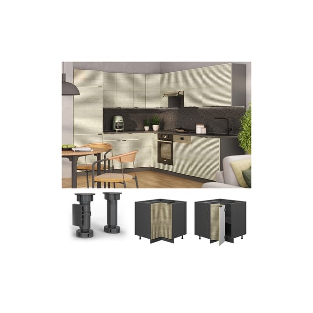 Vicco Eckunterschrank Fame-Line Anthrazit Eiche gefräst 87 cm mit Arbeitsplatte Eiche