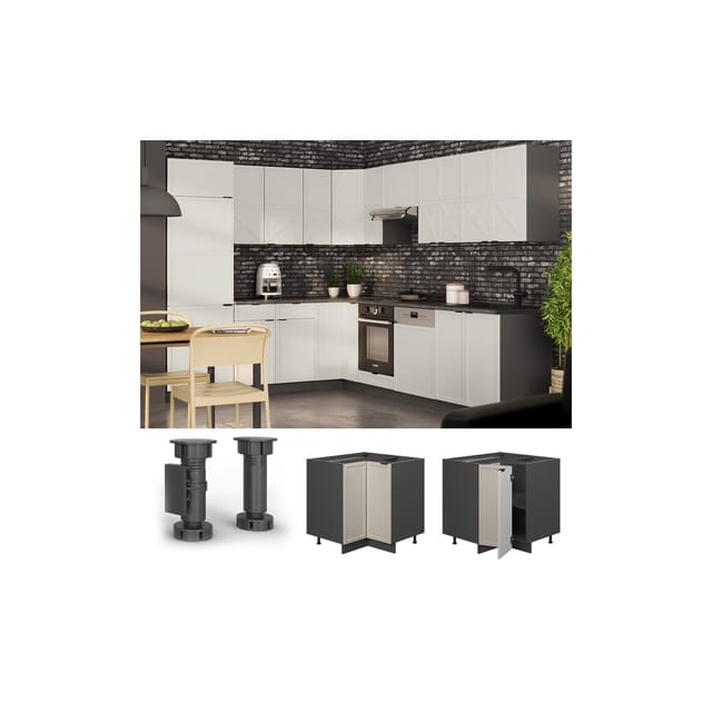 Vicco Eckunterschrank Fame-Line Anthrazit Grau-Beige gerahmt 87 cm mit Arbeitsplatte Eiche