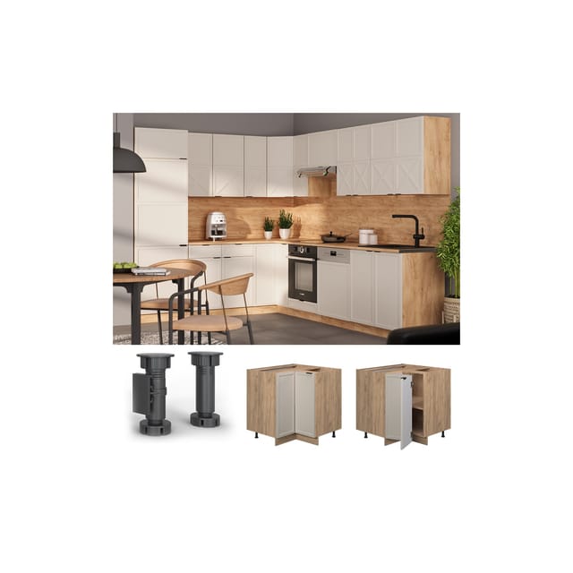 Vicco Eckunterschrank Fame-Line Eiche Grau-Beige gerahmt 87 cm mit Arbeitsplatte Anthrazit