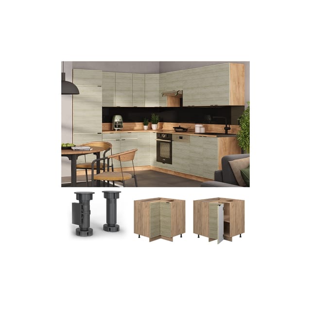 Vicco Eckunterschrank Fame-Line Eiche gefräst 87 cm mit Arbeitsplatte Eiche