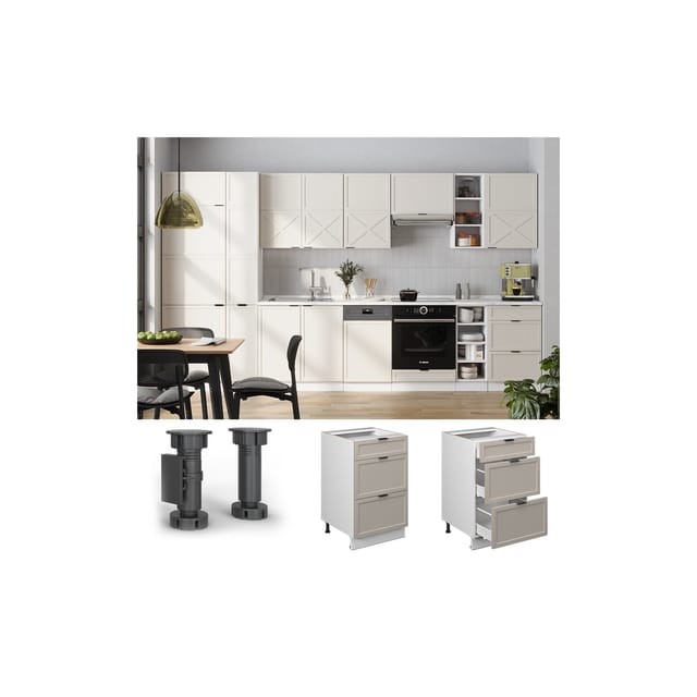 Vicco Schubladenunterschrank Fame-Line Weiß Grau-Beige gerahmt 50 cm mit Arbeitsplatte Anthrazit