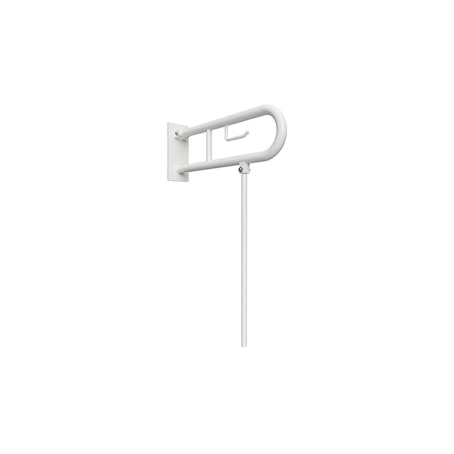 Brillantbad BELP Stützklappgriff in U-Form mit Toilettenpapierhalter & Standfuß Eisen Weiß mit Abdeckung 100x800x866 mm, 120 kg Traglast für Bad & WC >> zum Bohren