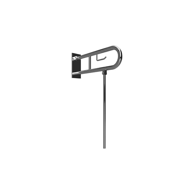 Brillantbad BELP Stützklappgriff in U-Form mit Toliettenpapierhalter & Standfuß Edelstahl poliert mit Abdeckung 100x800x829 mm, 120 kg Traglast für Bad & WC >> zum Bohren