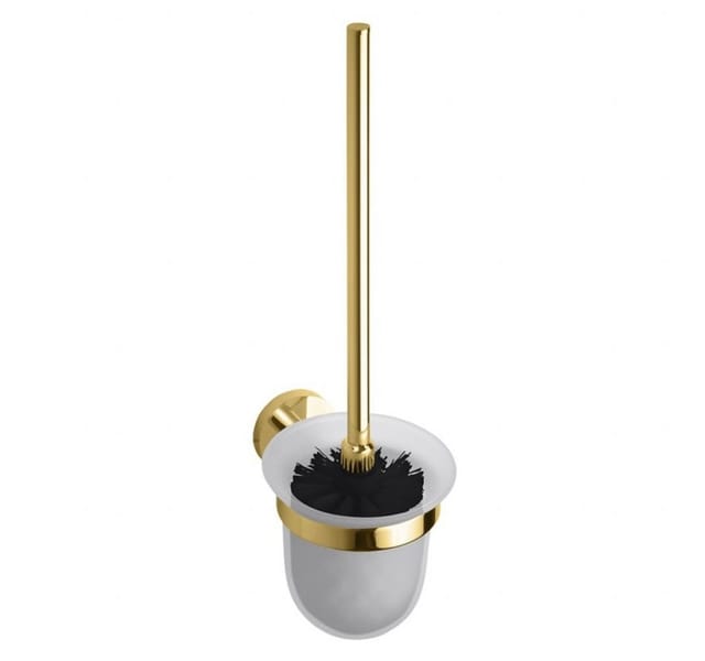 Brillantbad BILLO WC-Bürstengarnitur Messing Gold poliert Milchglas 140x95x370 mm für Bad & WC >> zum Bohren oder Kleben*