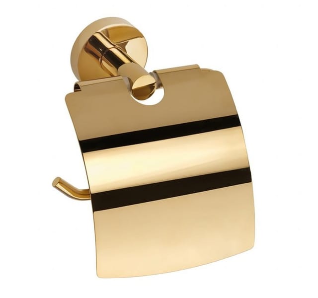 Brillantbad BILLO Papierrollenhalter mit Deckel Messing Gold poliert 80x140x155 mm für Bad & WC >> zum Bohren oder Kleben*