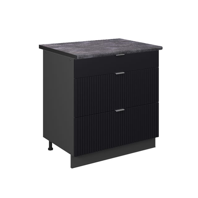 Vicco Schubladenunterschrank Fame-Line Anthrazit Schwarz gestreift 80 cm mit Arbeitsplatte Anthrazit
