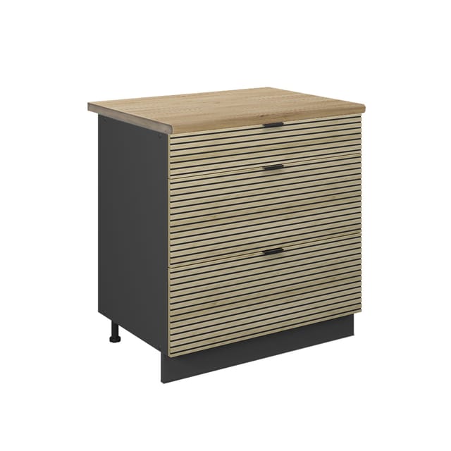 Vicco Schubladenunterschrank Fame-Line Anthrazit Eiche gefräst 80 cm mit Arbeitsplatte Eiche