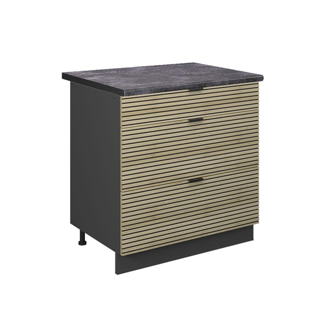 Vicco Schubladenunterschrank Fame-Line Anthrazit Eiche gefräst 80 cm mit Arbeitsplatte Anthrazit