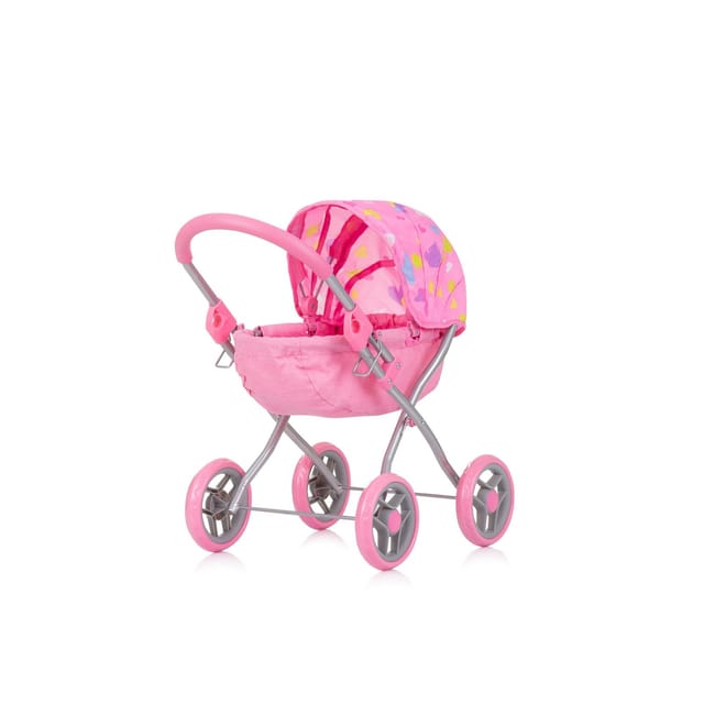 Chipolino Puppenwagen Daisy klappbar, Sonnendach, vier große Räder, ab 3 Jahren rosa
