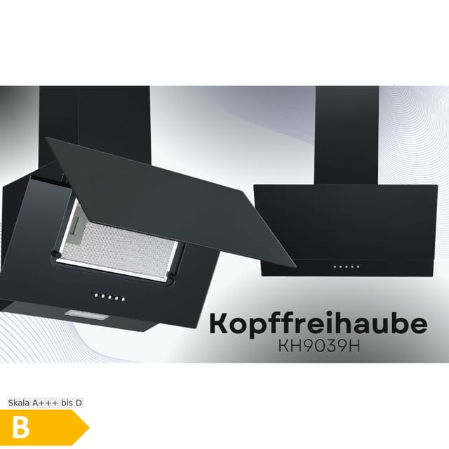 PKM Kopffreihaube KH9039H Glas moderne Dunstabzugshaube schwarz 60cm