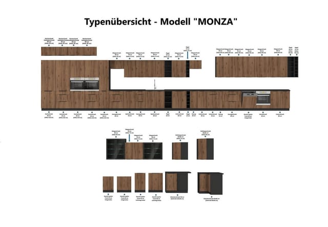 Küchen Eckunterschrank 105 cm Küche MONZA Okapi Nußbaum Küchenzeile Küchenblock