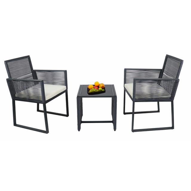 VCM 3-teilig Gartenmöbel Set, 2 Loungesessel mit Auflagen & Tisch 45x45 cm, Metall & Polyrattan Optik, Outdoor geeignet für Balkon & Terrasse - Fidola