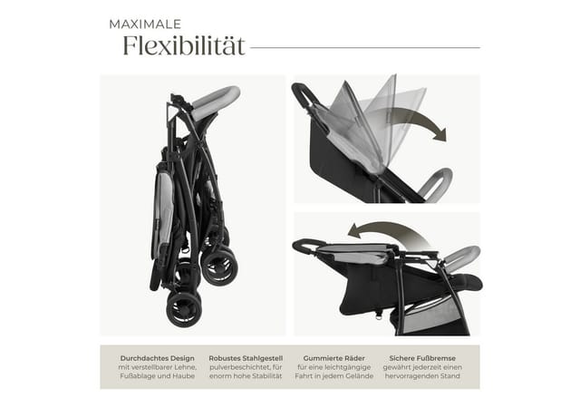 tectake® Buggy-Kinderwagen, klappbar, mit 5-Punkt-Gurt, Bremse und Schutzbügel, pulverbeschichtetes Stahlgestell und pflegeleichter Polyesterbezug, für 0 bis 36 Monate geeignet, Belastbarkeit 15 kg