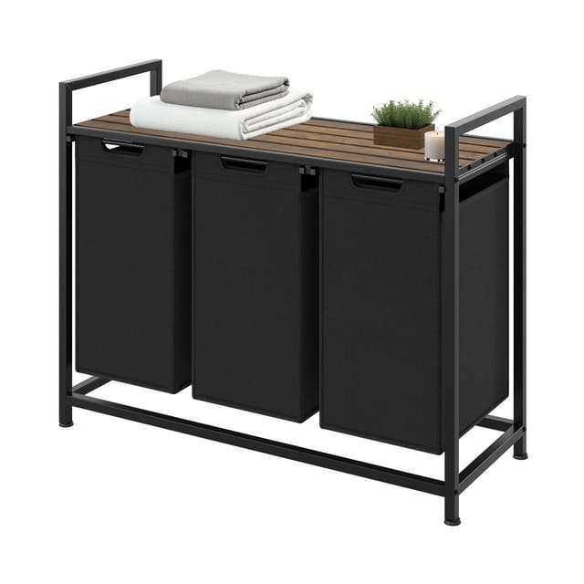 tectake® Wäschesortierer, Industrial-Style, 2 oder 3 ausziehbare Fächer, mit Ablage, höhenverstellbare Kunststofffüße