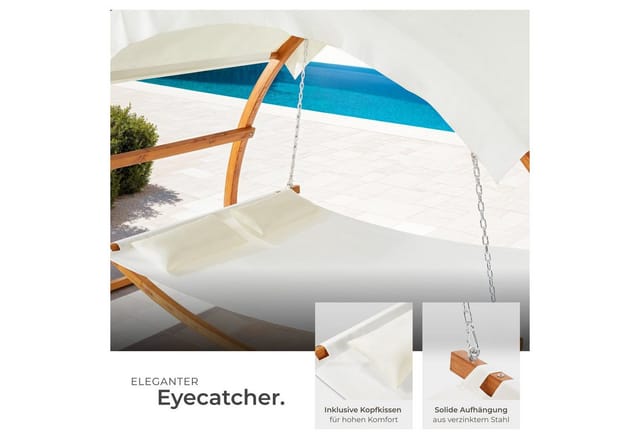 tectake® Hängematte, mit Holzgestell, für 2 Personen, für In- und Outdoor, Belastbarkeit 250 kg, 328 x 160 x 171,5 cm