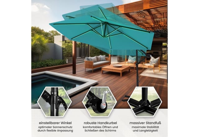 Swing&Harmonie® Luxus LED Sonnenschirm mit RGB Beleuchtung inkl. Fernbedienung, APP Steuerung, Ampelschirm, Garten Schirm 350cm - anthrazit