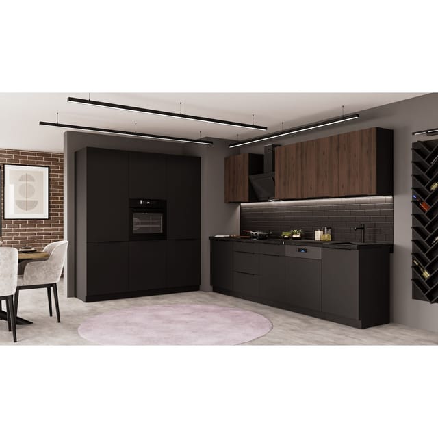 Küche SIENA + MONZA 280 + 180 cm Küchenzeile Küchenblock Einbauküche Nussbaum