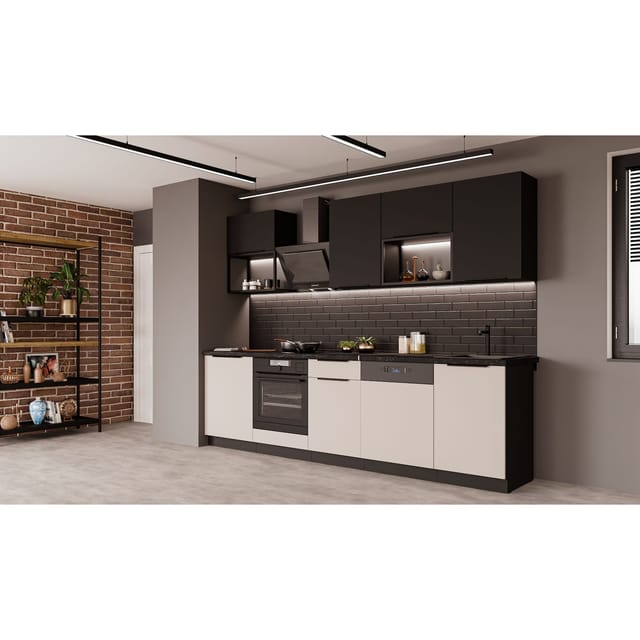 Küche ARONA + SIENA BASIC LOFT 280 cm Küchenzeile Küchenblock Kaschmir Schwarz