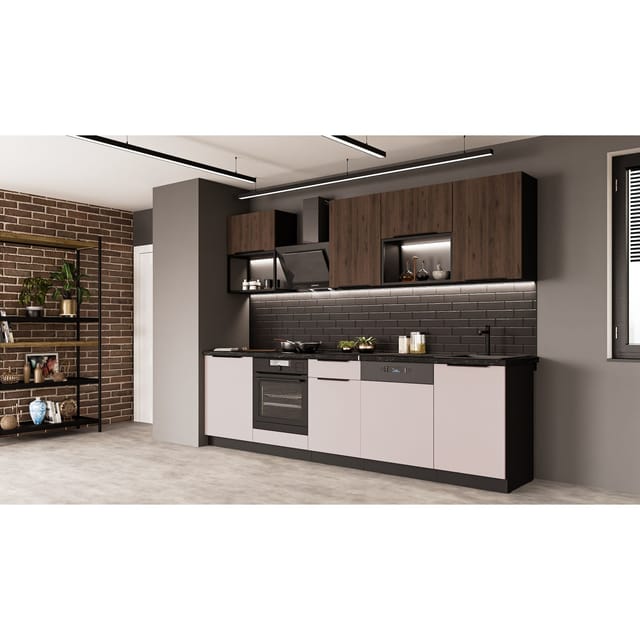 Küche ARONA + MONZA BASIC LOFT 280 cm Küchenzeile Küchenblock Nußbaum Kaschmir