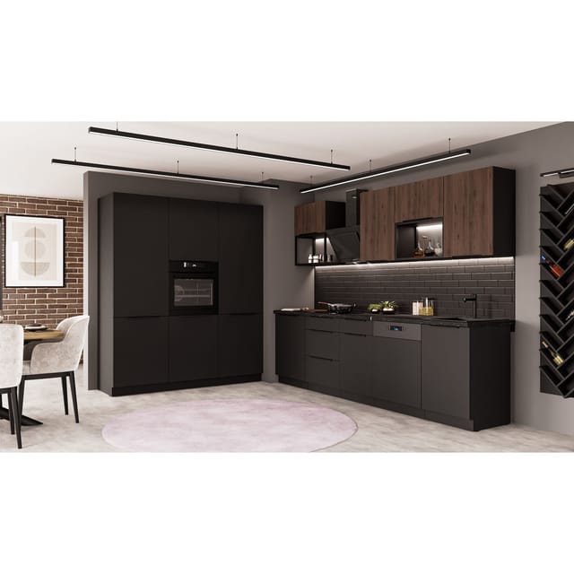 Küche SIENA + MONZA LOFT 280 + 180 Küchenzeile Küchenblock Einbauküche Nussbaum