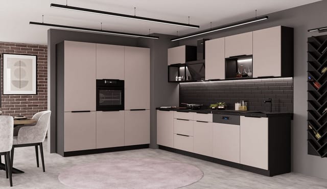 Küche ARONA LOFT 280 + 180 Küchenzeile Küchenblock Einbauküche Kaschmir Schwarz