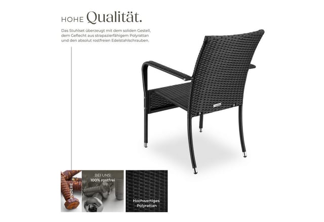 tectake® Rattanstuhl, widerstandsfähig, bodenschonend, stapelbar, 58 x 67 x 90 cm, Belastbarkeit 120 kg