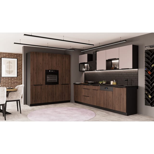 Küche MONZA ARONA LOFT 280 + 180 Küchenzeile Küchenblock Nussbaum Okapi Kaschmir