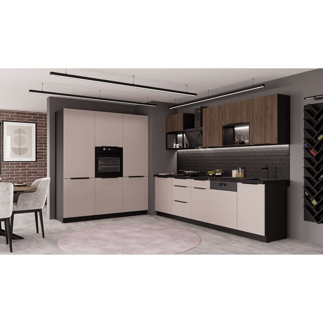 Küche ARONA + MONZA LOFT 280 + 180 cm Küchenzeile Küchenblock Nußbaum Kaschmir