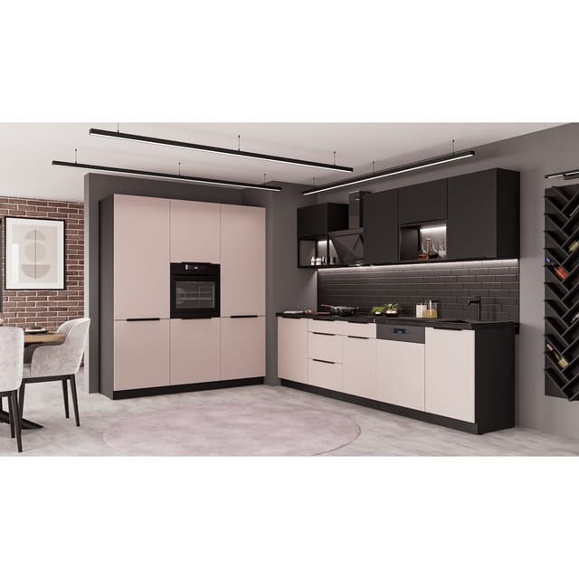 Küche ARONA + SIENA LOFT 280 + 180 cm Küchenzeile Küchenblock Kaschmir Schwarz