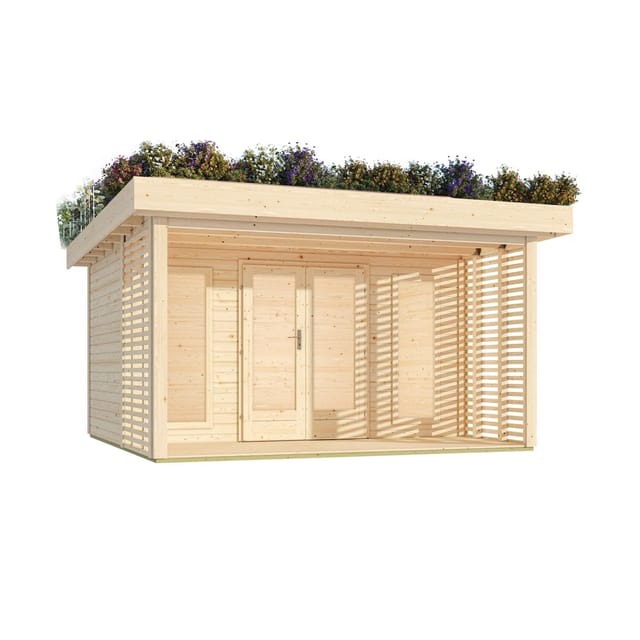 Karibu Gartenhaus Oslo Gartenhaus mit Gründach – 15,72 m² nordischer Fichte 38 mm Wandstärke