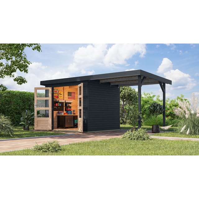 Karibu Gartenhaus Hollywood in versch. Größen und Farben, opt. mit Anbaudach