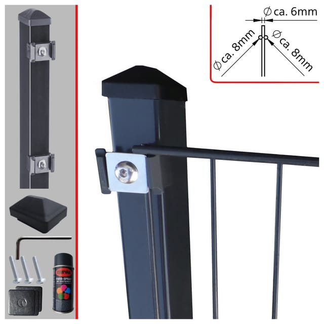 Fa-Bausysteme Doppelstabzaun Anthrazit 8-6-8 Plättchen 1430 mm 2,5 m