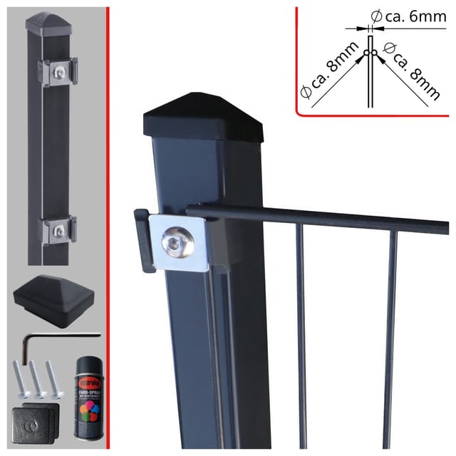 Fa-Bausysteme Doppelstabzaun Anthrazit 8-6-8 Plättchen 1830 mm 5 m