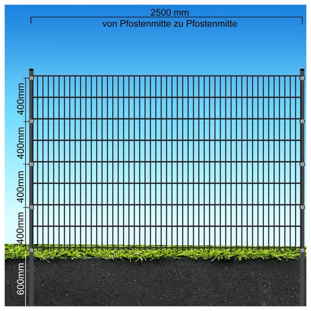 Fa-Bausysteme Doppelstabzaun Anthrazit 8-6-8 Plättchen 1630 mm 30 m