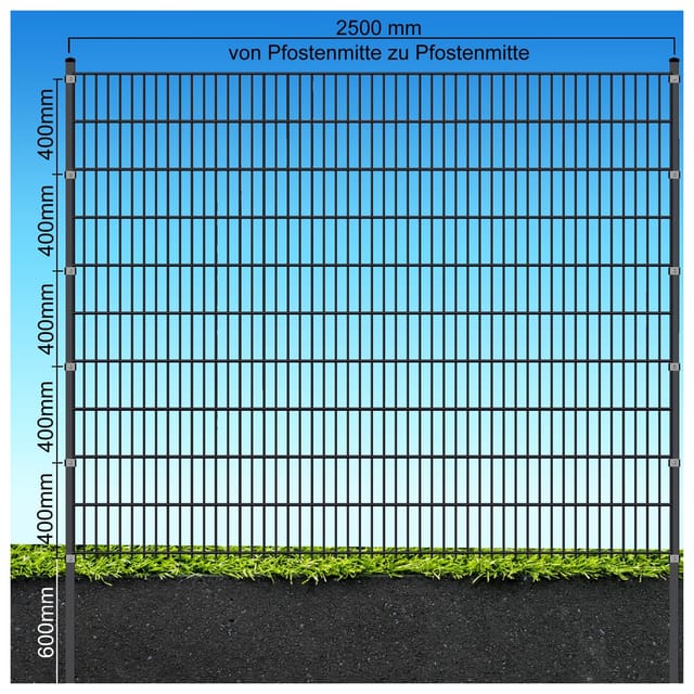 Fa-Bausysteme Doppelstabzaun Anthrazit 8-6-8 Plättchen 2030 mm 32,5 m
